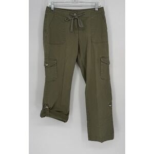 LL Bean Favorite Fit Drawstring Cargo Pants Women's 4 Petite Green Roll Up‎